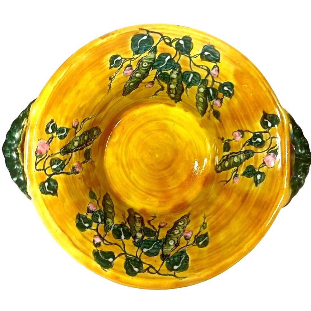 Vintage Sweet Peas Flower Blossoms Flowers Pottery Handled Bowl  Made In Italy